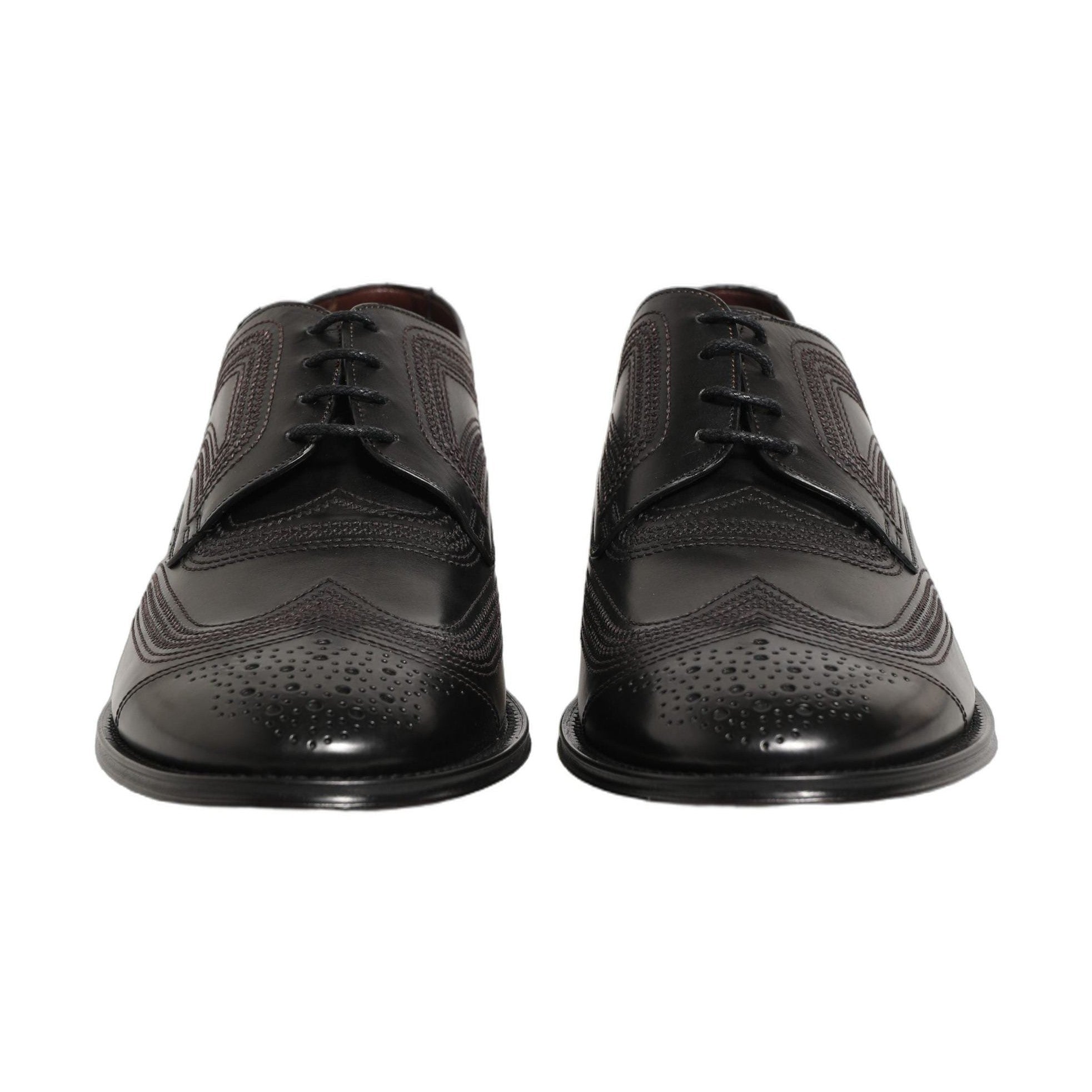 Dolce & Gabbana Black Embroidered Leather Derby Dress Shoes