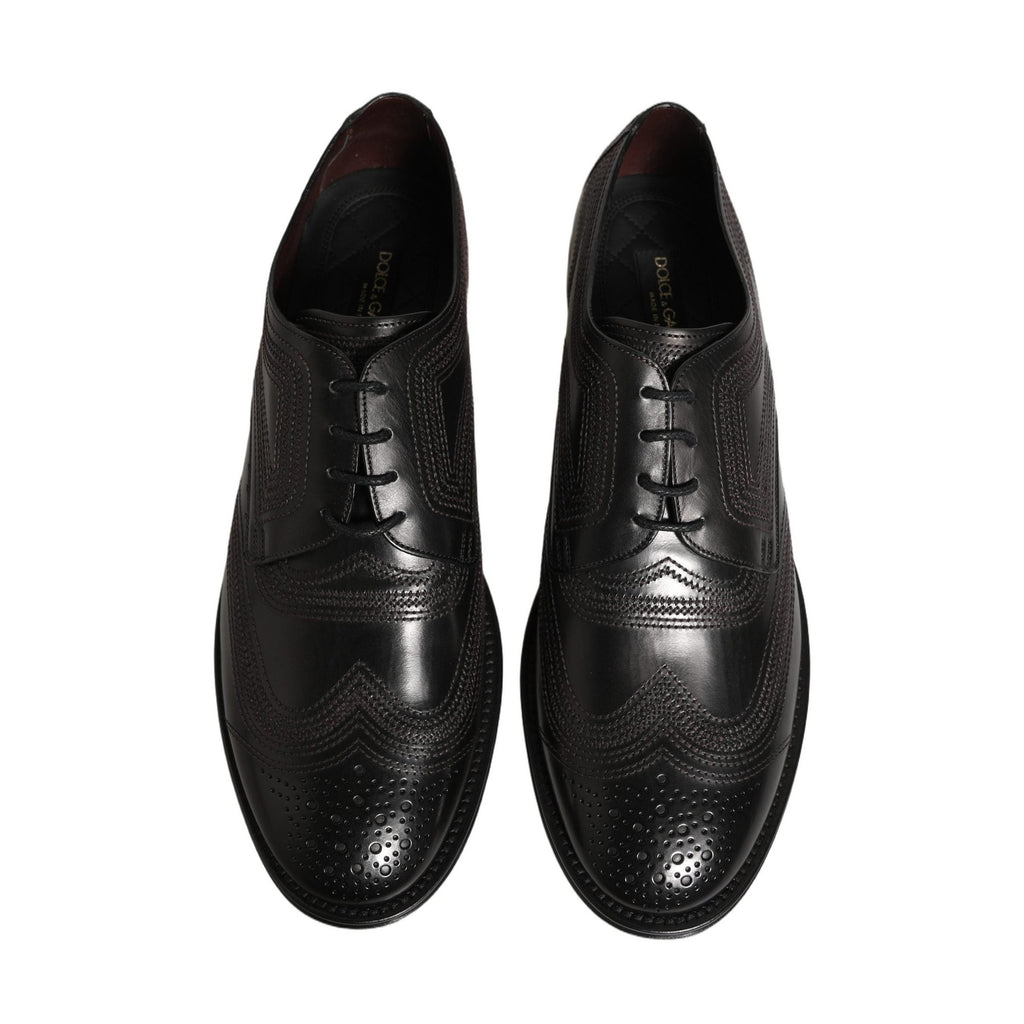 Dolce & Gabbana Black Embroidered Leather Derby Dress Shoes