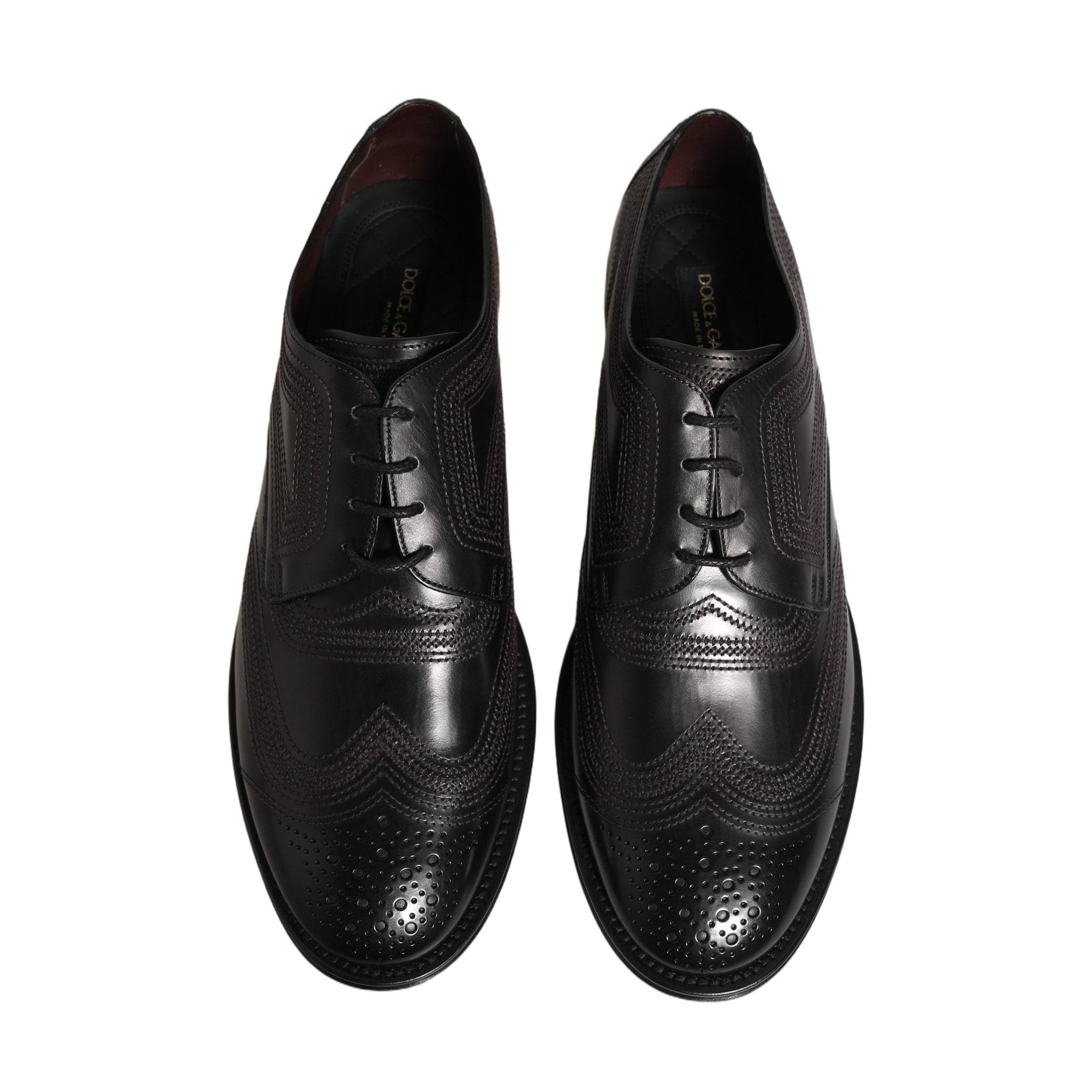 Dolce & Gabbana Black Embroidered Leather Derby Dress Shoes