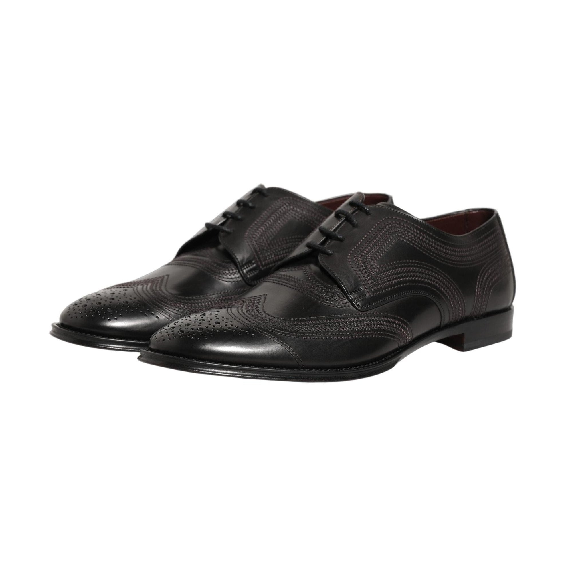 Dolce & Gabbana Black Embroidered Leather Derby Dress Shoes