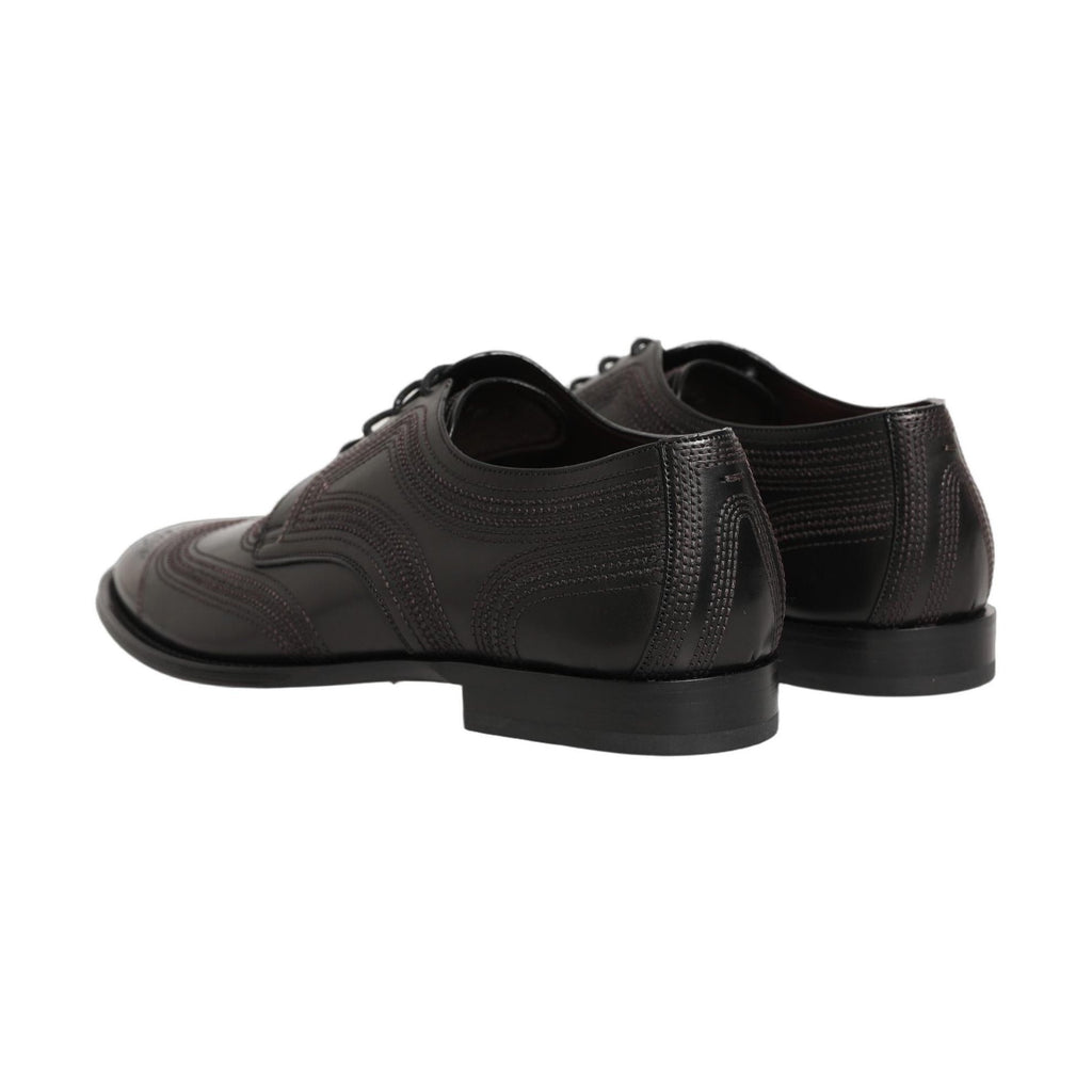 Dolce & Gabbana Black Embroidered Leather Derby Dress Shoes