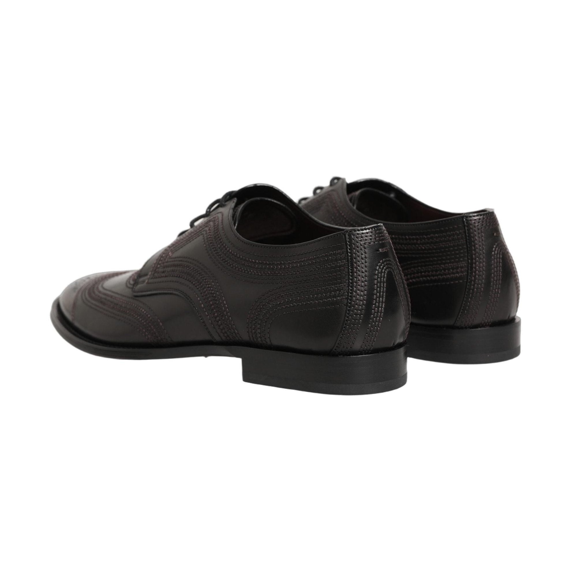 Dolce & Gabbana Black Embroidered Leather Derby Dress Shoes
