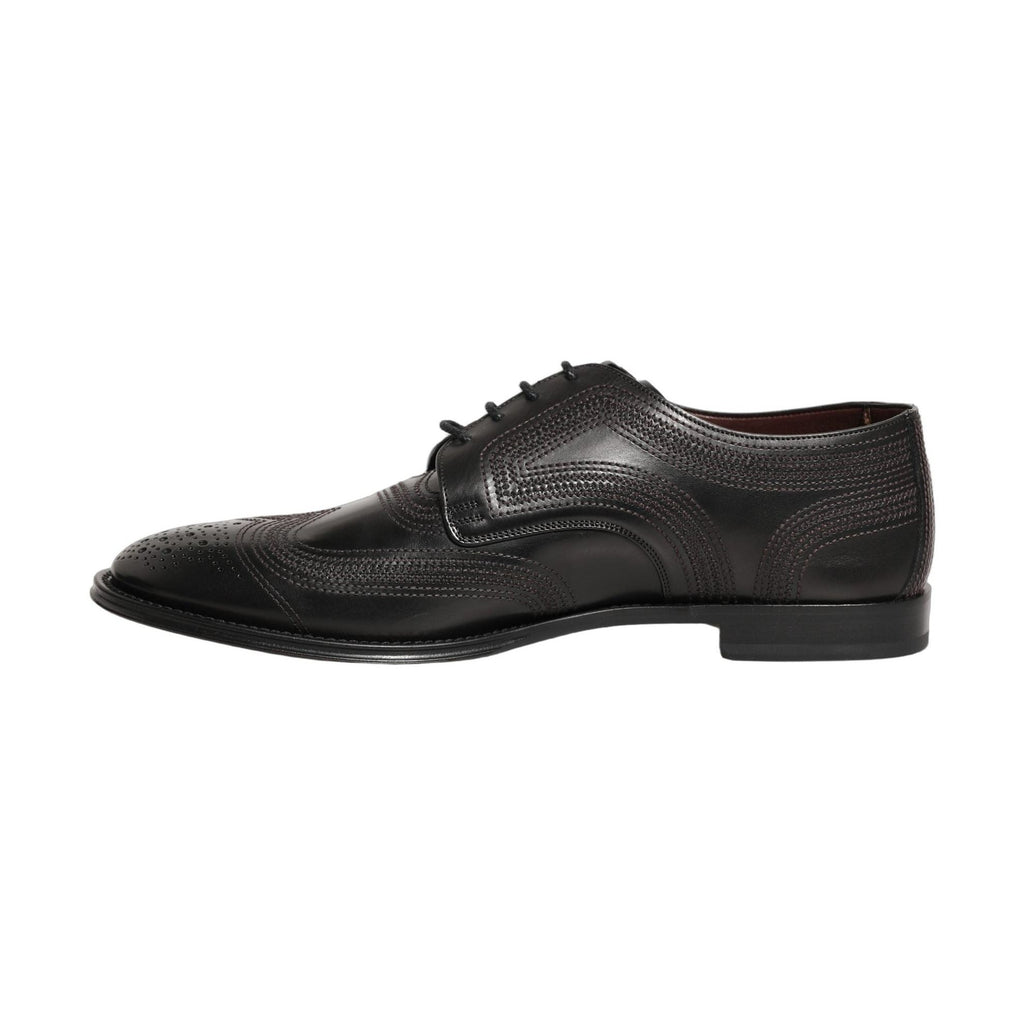 Dolce & Gabbana Black Embroidered Leather Derby Dress Shoes