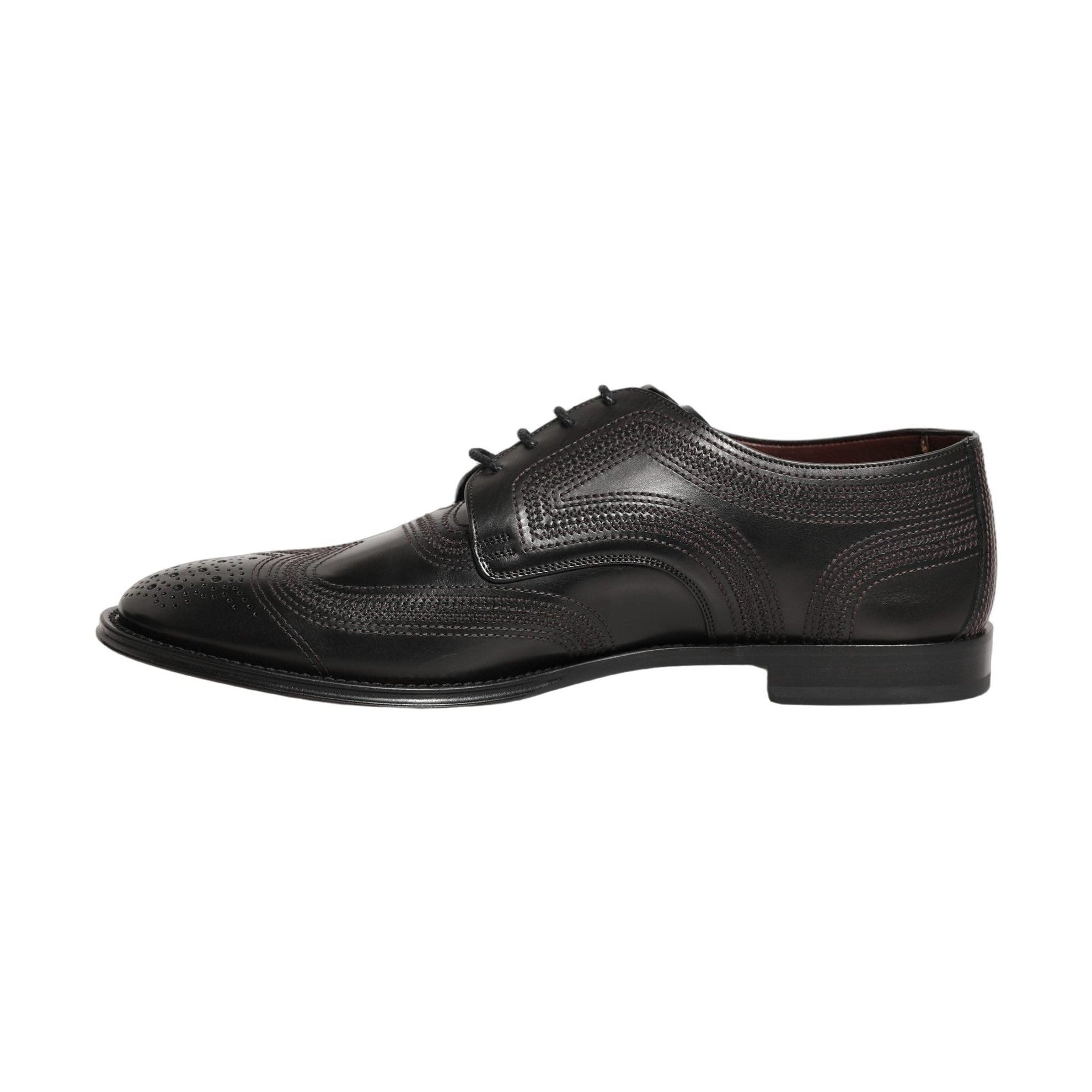 Dolce & Gabbana Black Embroidered Leather Derby Dress Shoes