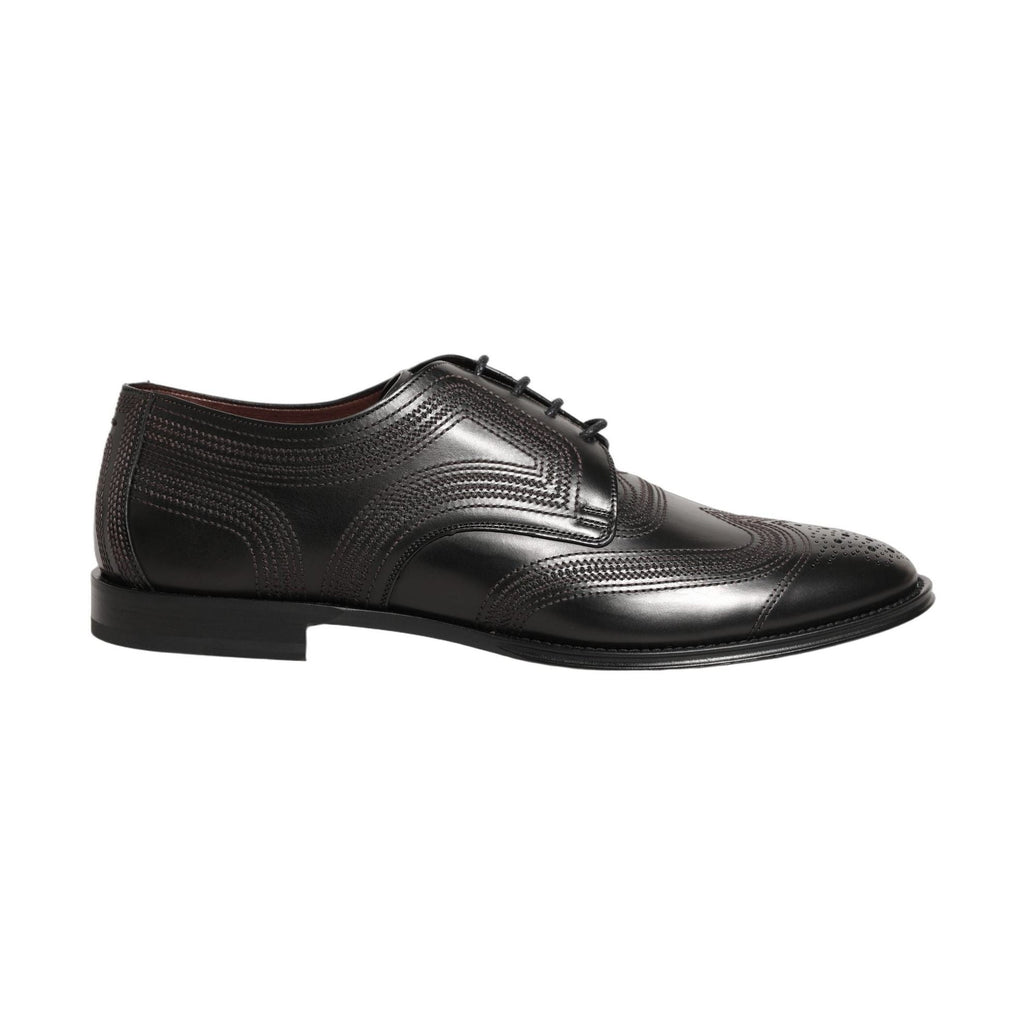 Dolce & Gabbana Black Embroidered Leather Derby Dress Shoes