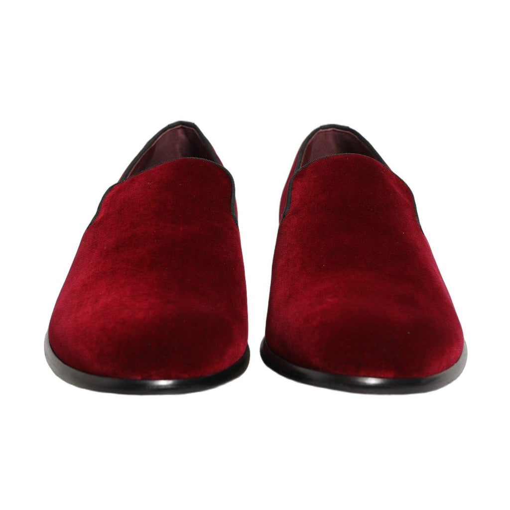 Dolce & Gabbana Maroon Velvet Slip On Men Dress Loafers Shoes