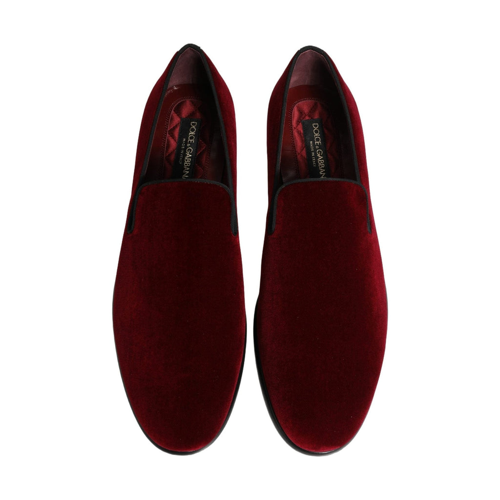 Dolce & Gabbana Maroon Velvet Slip On Men Dress Loafers Shoes