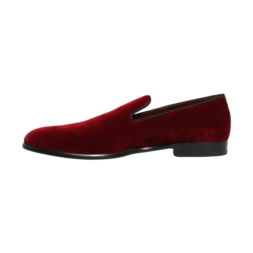 Dolce & Gabbana Maroon Velvet Slip On Men Dress Loafers Shoes
