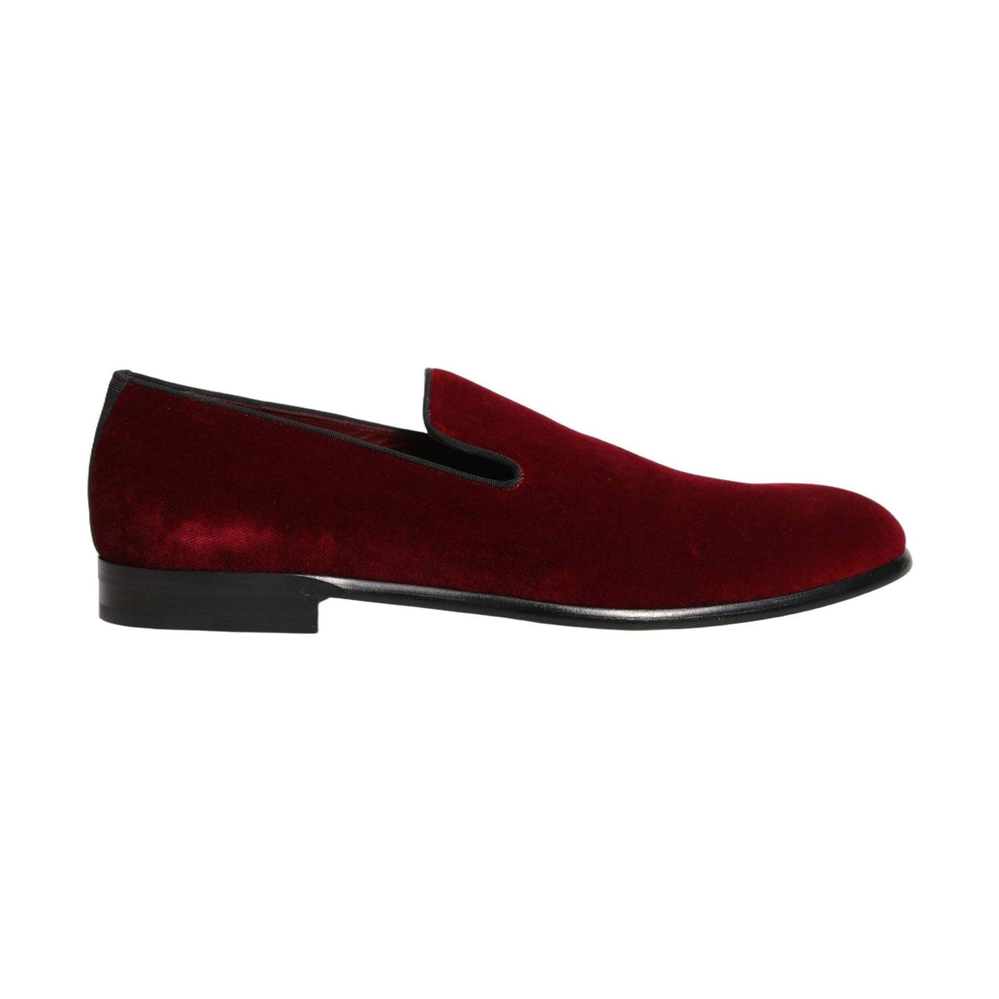 Dolce & Gabbana Maroon Velvet Slip On Men Dress Loafers Shoes