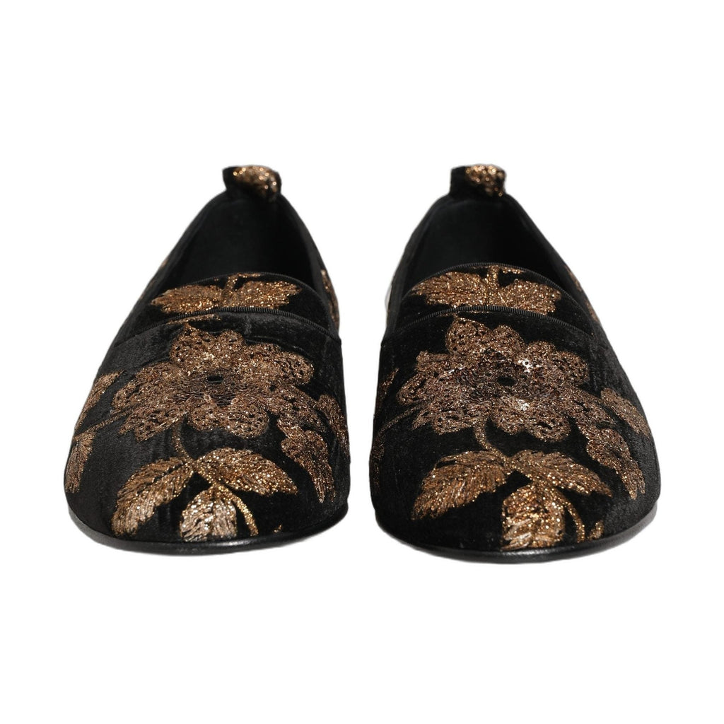 Dolce & Gabbana Black Floral Jacquard Dress Loafers Shoes