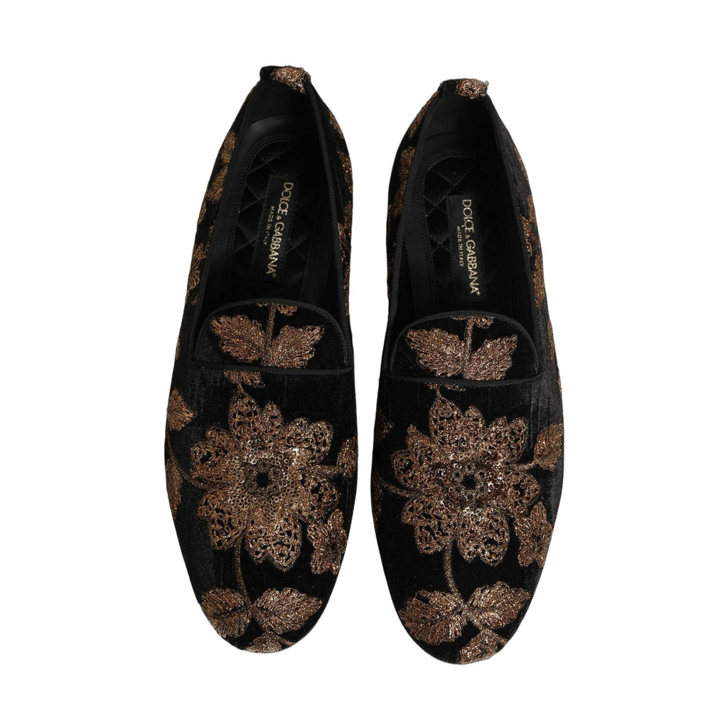 Dolce & Gabbana Black Floral Jacquard Dress Loafers Shoes