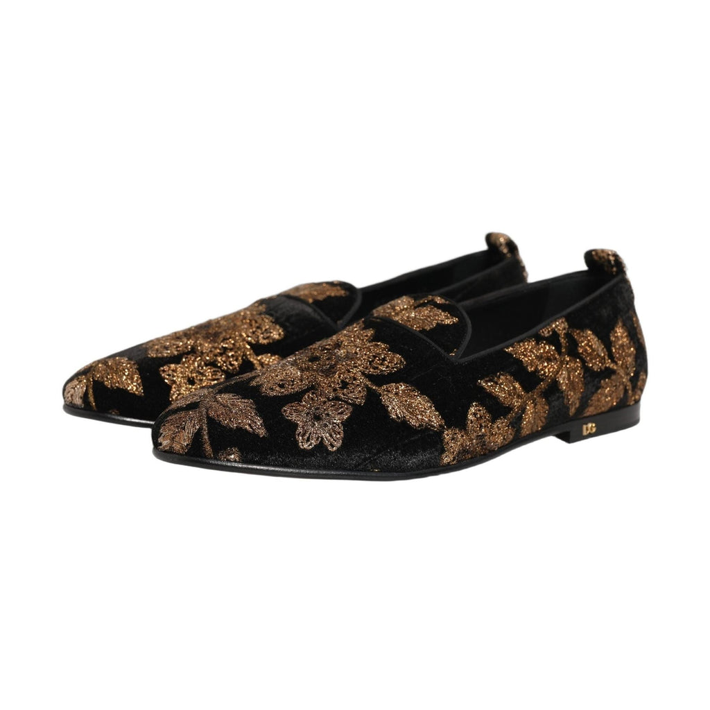 Dolce & Gabbana Black Floral Jacquard Dress Loafers Shoes