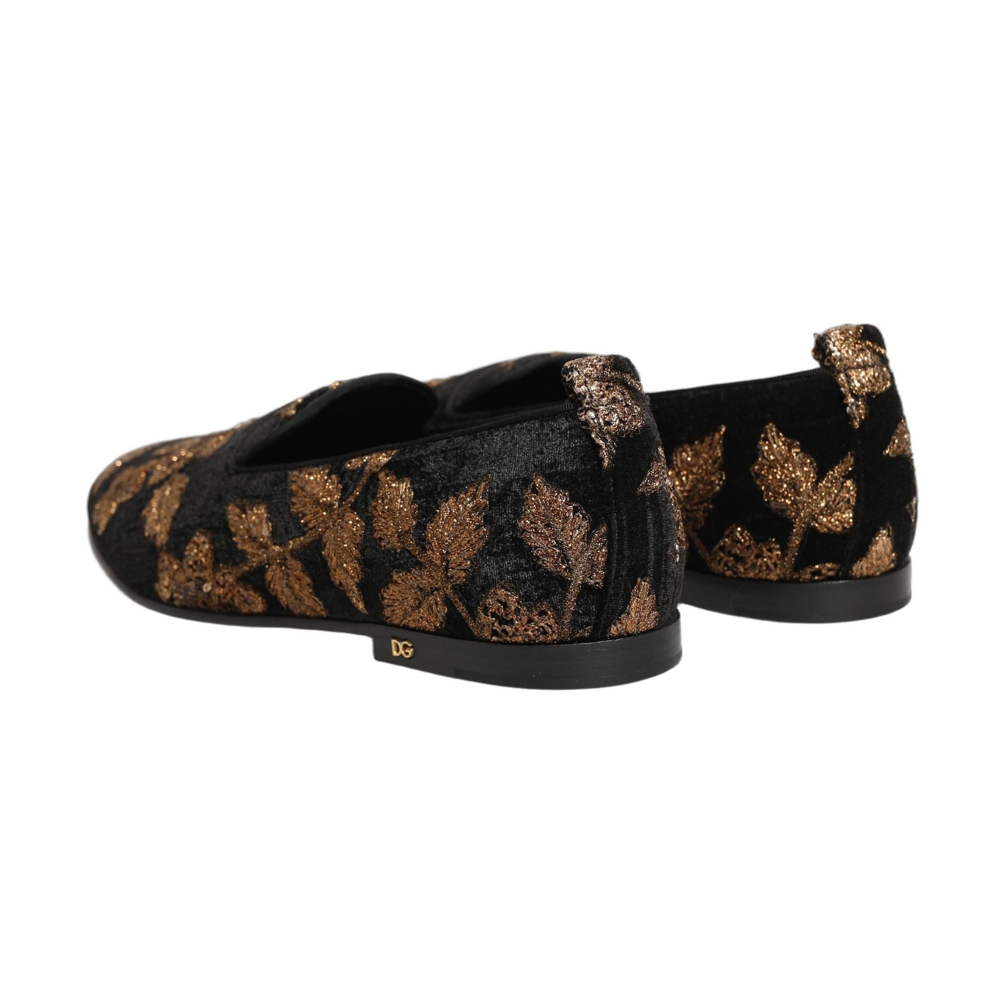 Dolce & Gabbana Black Floral Jacquard Dress Loafers Shoes
