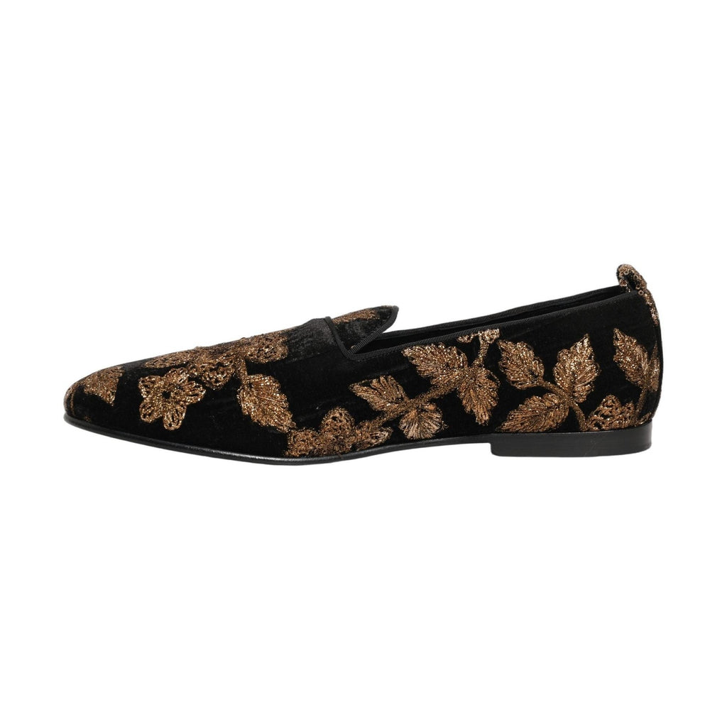 Dolce & Gabbana Black Floral Jacquard Dress Loafers Shoes