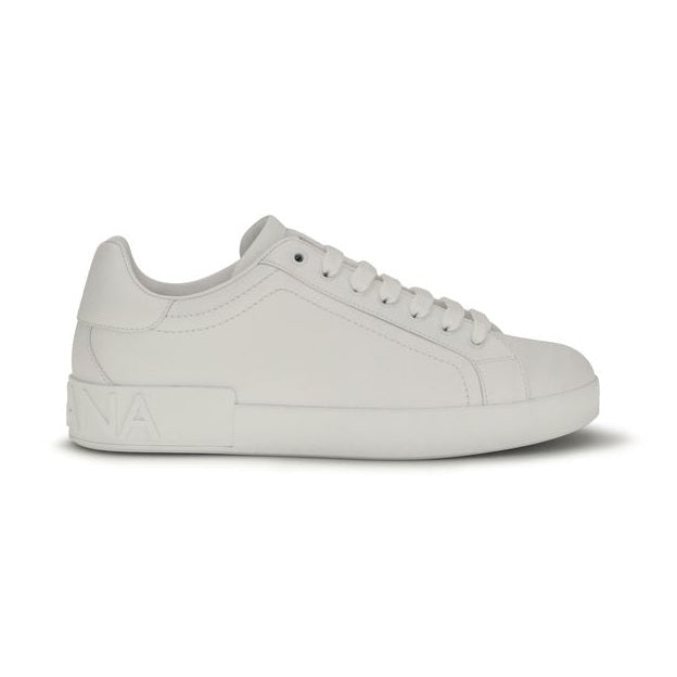 Dolce & Gabbana White Calf Leather Bos Taurus Low Top Sneakers