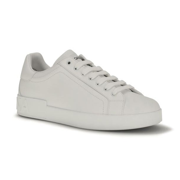 Dolce & Gabbana White Calf Leather Bos Taurus Low Top Sneakers