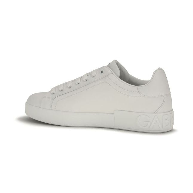 Dolce & Gabbana White Calf Leather Bos Taurus Low Top Sneakers
