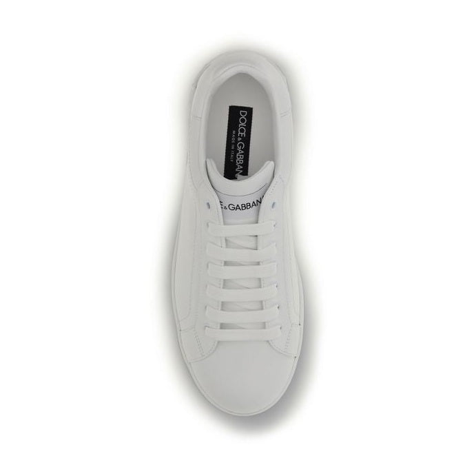 Dolce & Gabbana White Calf Leather Bos Taurus Low Top Sneakers