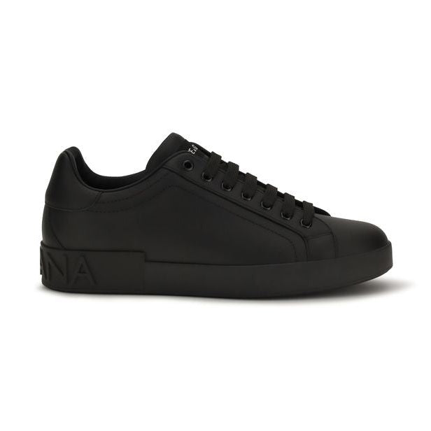 Dolce & Gabbana Black Calf Leather Bos Taurus Low Top Sneakers