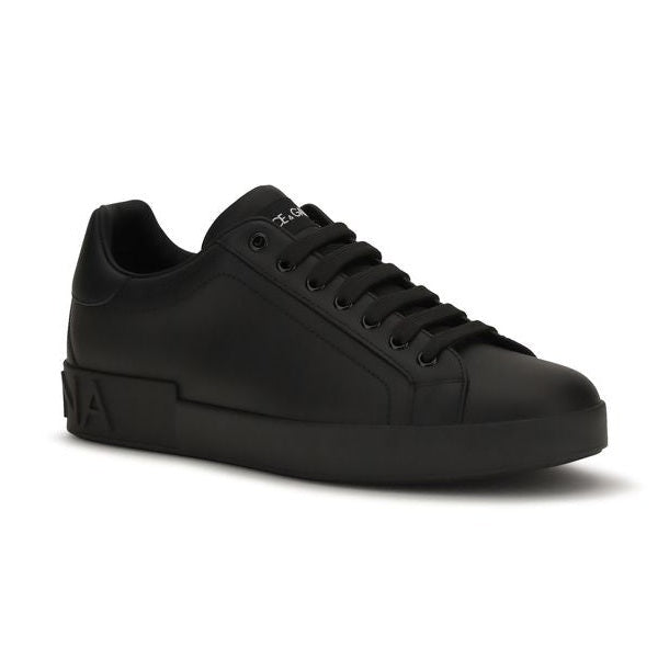 Dolce & Gabbana Black Calf Leather Bos Taurus Low Top Sneakers
