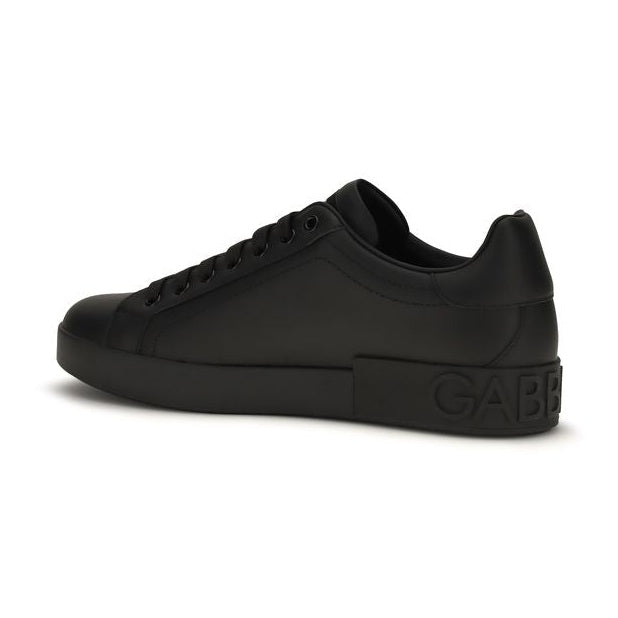 Dolce & Gabbana Black Calf Leather Bos Taurus Low Top Sneakers