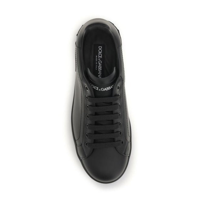 Dolce & Gabbana Black Calf Leather Bos Taurus Low Top Sneakers