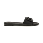 Fendi Black Calf Leather Bos Taurus Flat Sandals