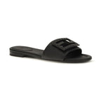 Fendi Black Calf Leather Bos Taurus Flat Sandals