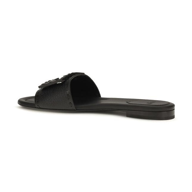 Fendi Black Calf Leather Bos Taurus Flat Sandals