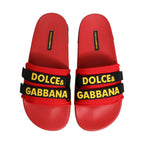 Dolce & Gabbana Red Neoprene Slides Flats Beachwear Shoes