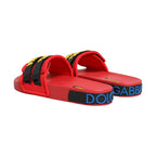 Dolce & Gabbana Red Neoprene Slides Flats Beachwear Shoes