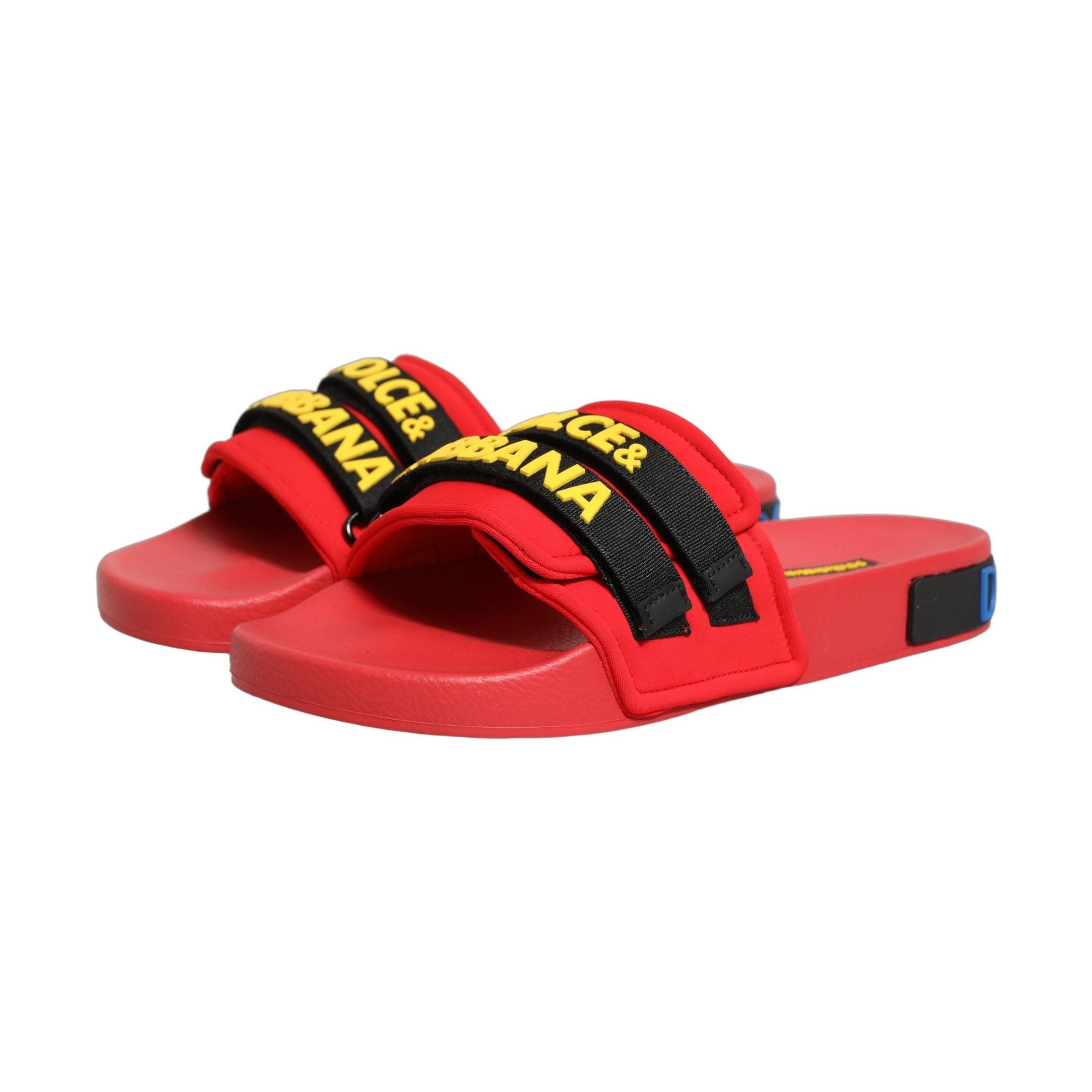 Dolce & Gabbana Red Neoprene Slides Flats Beachwear Shoes