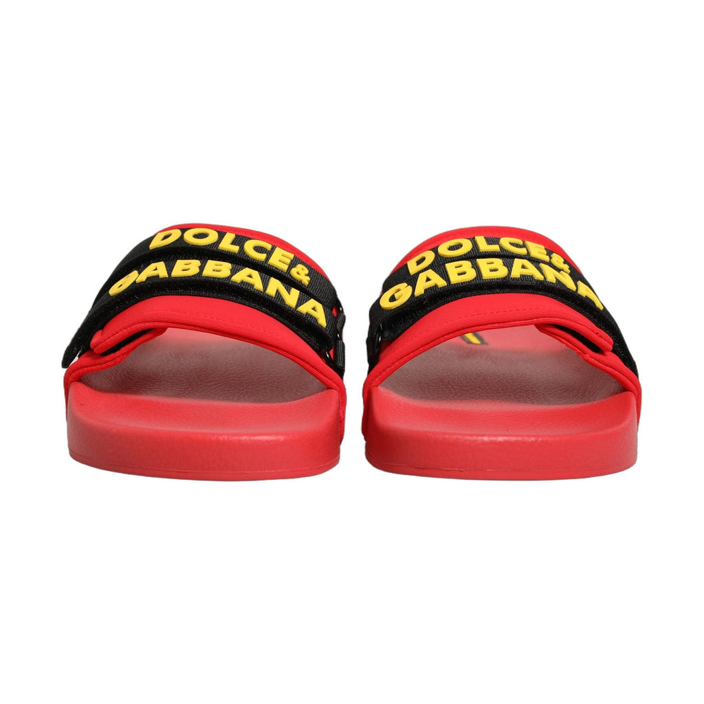 Dolce & Gabbana Red Neoprene Slides Flats Beachwear Shoes