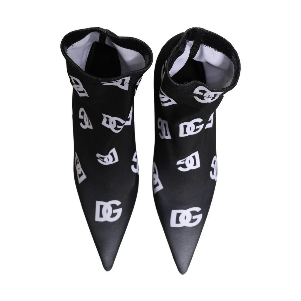 Dolce & Gabbana Black Logo Stretch Heels Ankle Boots Shoes