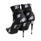 Dolce & Gabbana Black Logo Stretch Heels Ankle Boots Shoes
