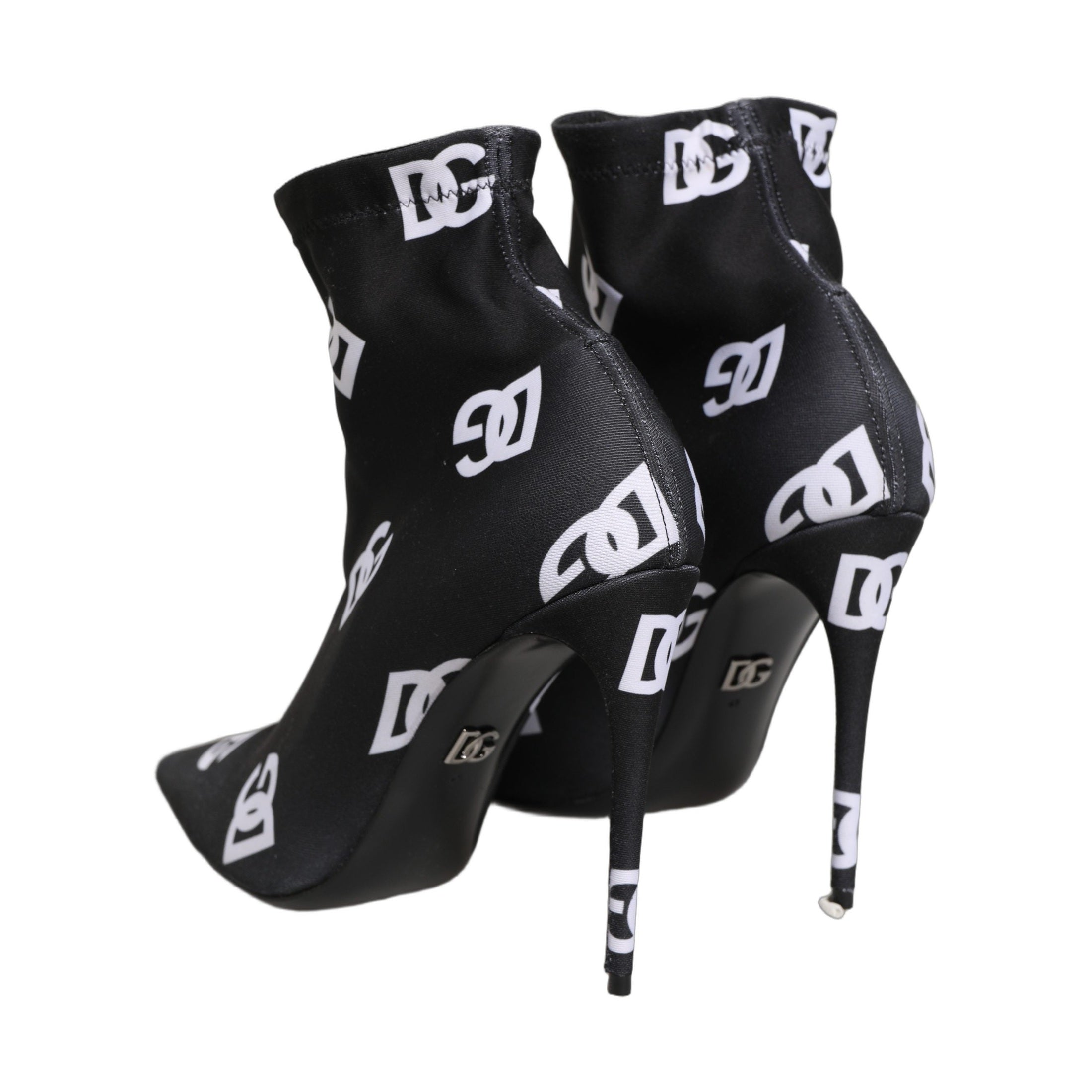 Dolce & Gabbana Black Logo Stretch Heels Ankle Boots Shoes