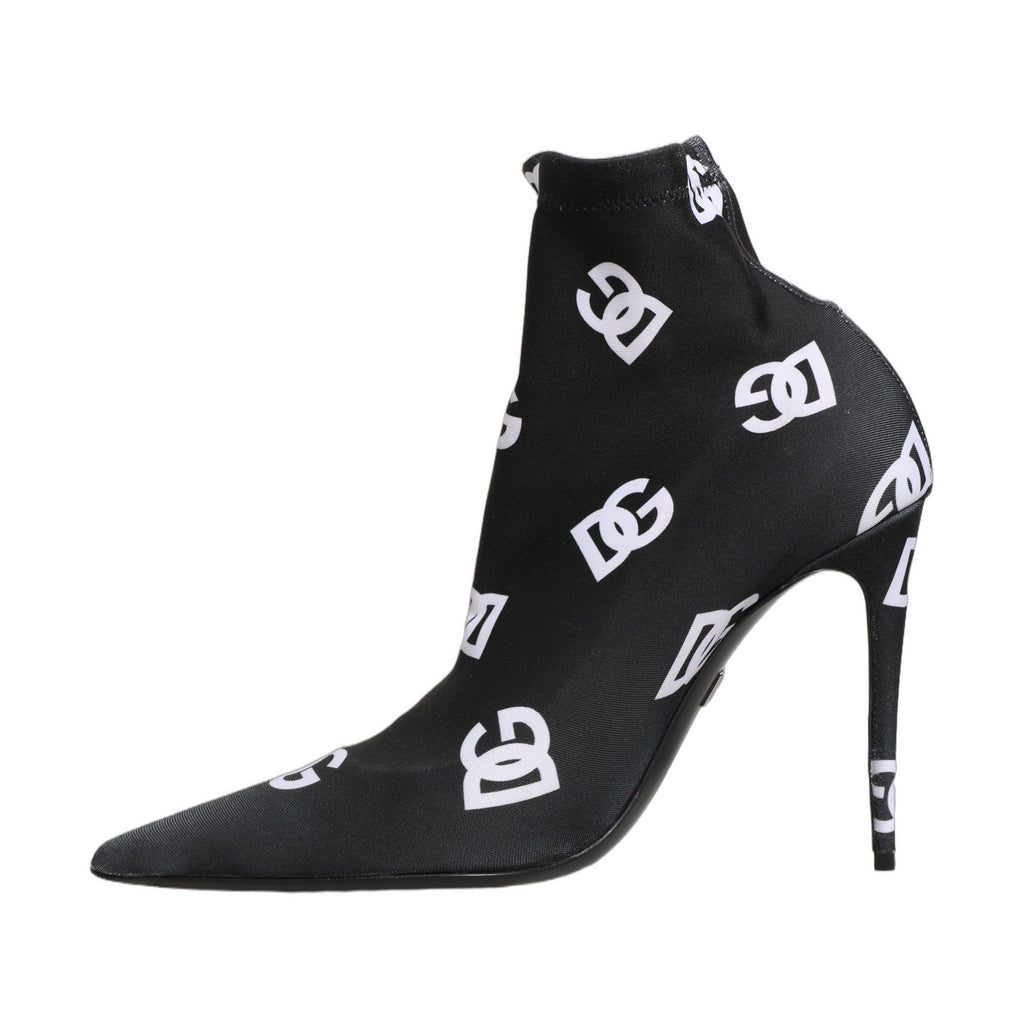Dolce & Gabbana Black Logo Stretch Heels Ankle Boots Shoes
