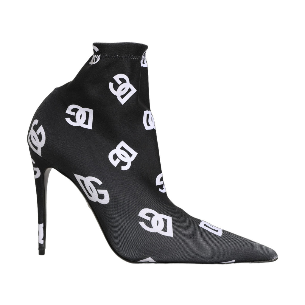Dolce & Gabbana Black Logo Stretch Heels Ankle Boots Shoes