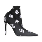 Dolce & Gabbana Black Logo Stretch Heels Ankle Boots Shoes