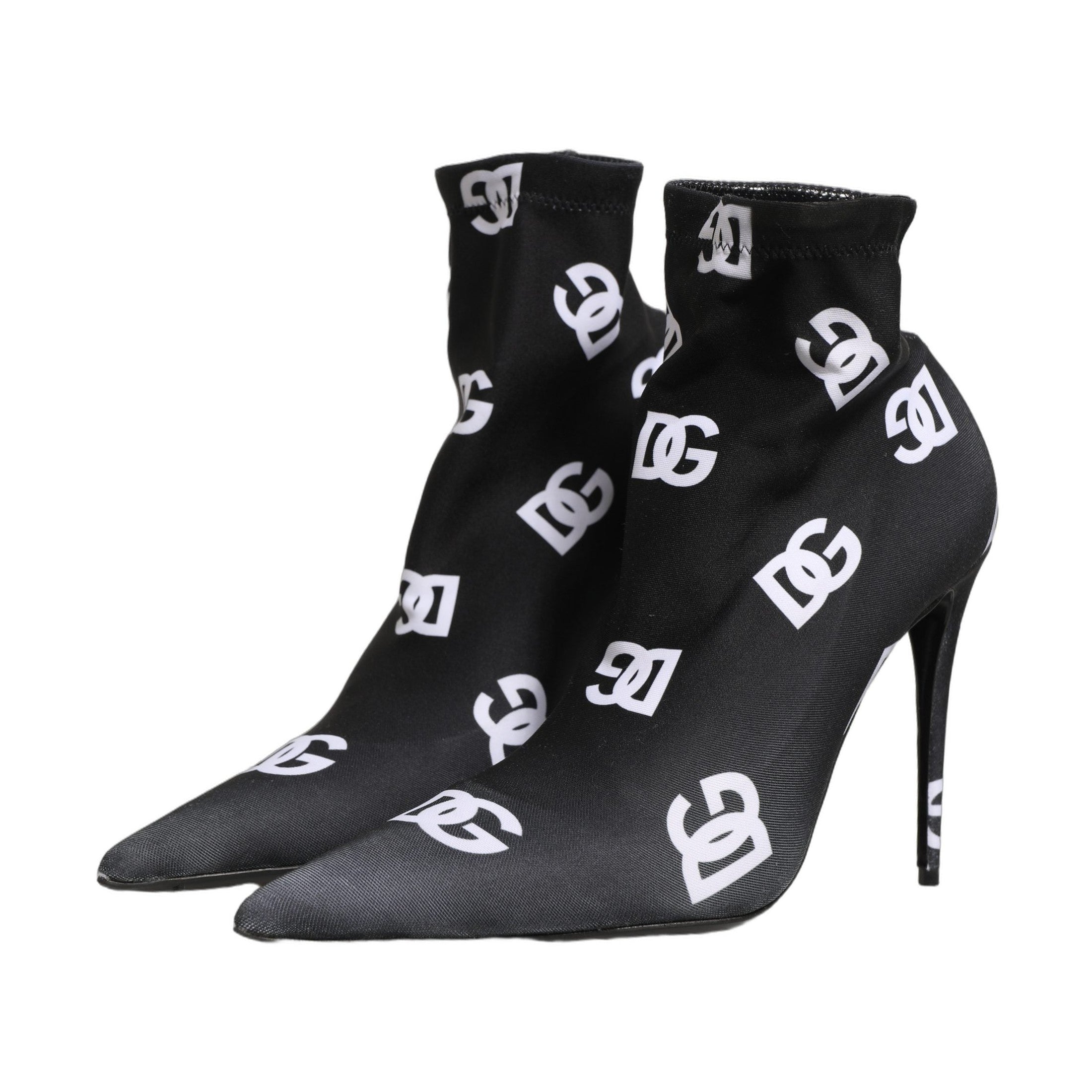 Dolce & Gabbana Black Logo Stretch Heels Ankle Boots Shoes