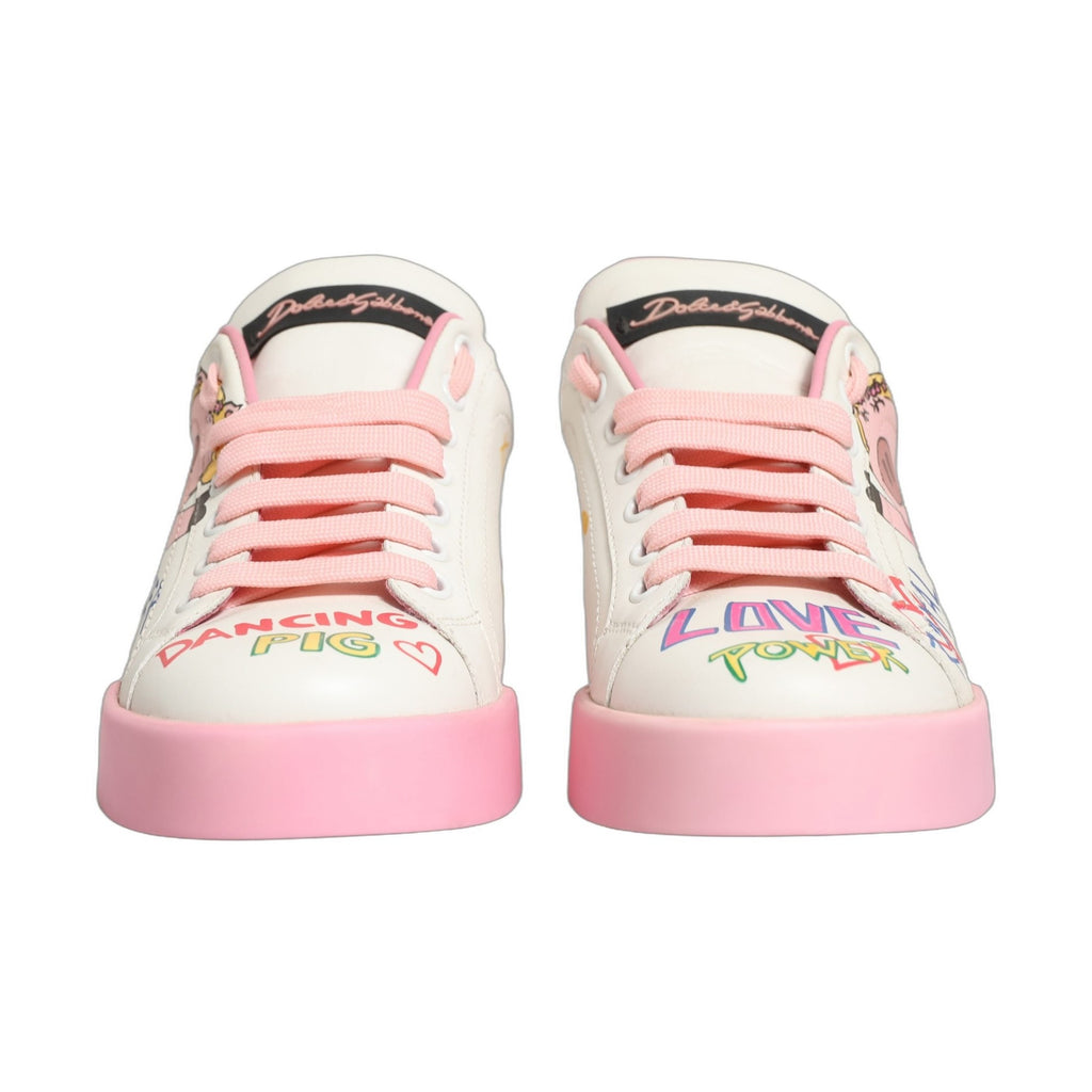 Dolce & Gabbana White Pink Portofino Royal Pig Sneakers Shoes