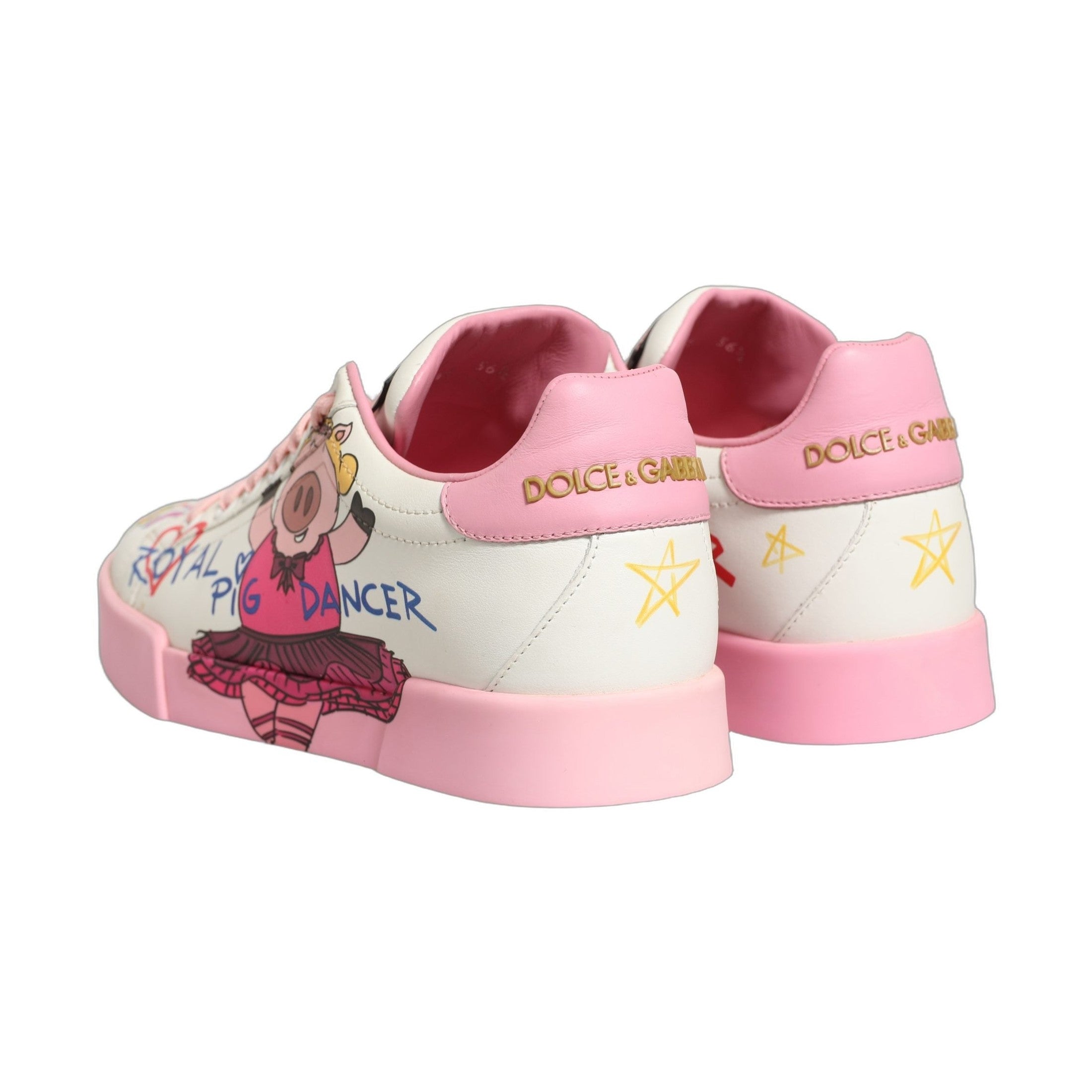 Dolce & Gabbana White Pink Portofino Royal Pig Sneakers Shoes