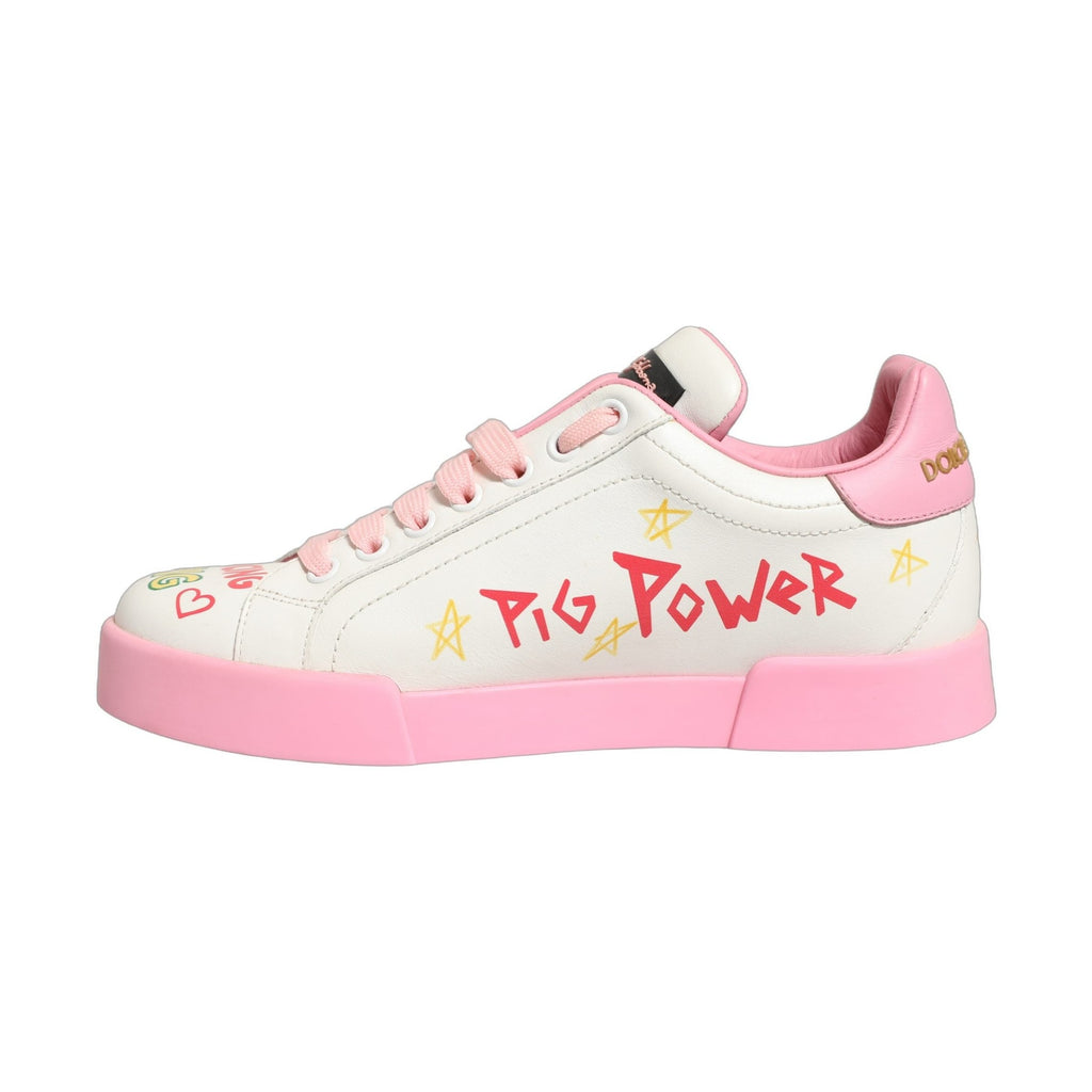 Dolce & Gabbana White Pink Portofino Royal Pig Sneakers Shoes