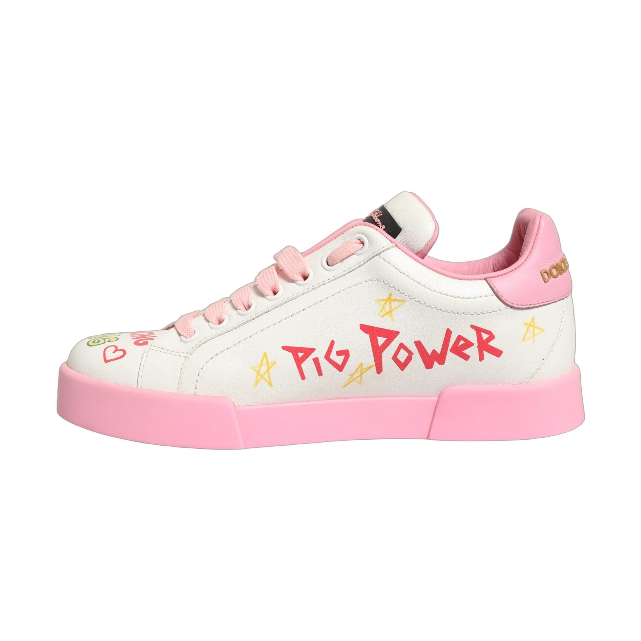 Dolce & Gabbana White Pink Portofino Royal Pig Sneakers Shoes