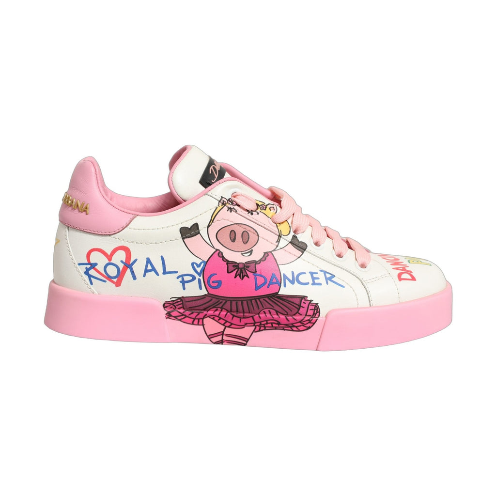 Dolce & Gabbana White Pink Portofino Royal Pig Sneakers Shoes