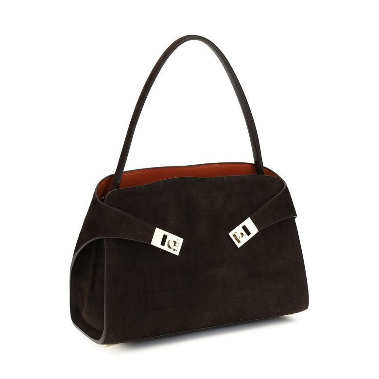 Ferragamo Brown Calf Leather Bos Taurus Shoulder Bag