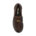 Miu Miu Brown Calf Leather Bos Taurus Slip-On Loafers