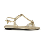 Prada Gold Calf Leather Bos Taurus Flat Sandals
