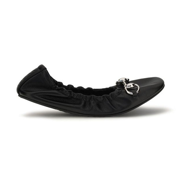 Gucci Black Calf Leather Bos Taurus Ballet Flats