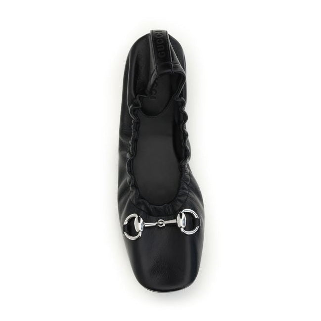 Gucci Black Calf Leather Bos Taurus Ballet Flats